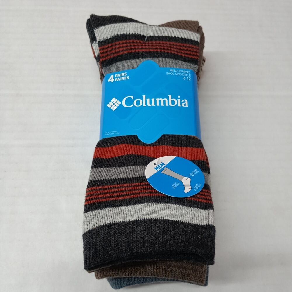 Columbia Men's Crew Socks Sizes 6-12 4 Pack Multi Arch Support Moisture Wicking